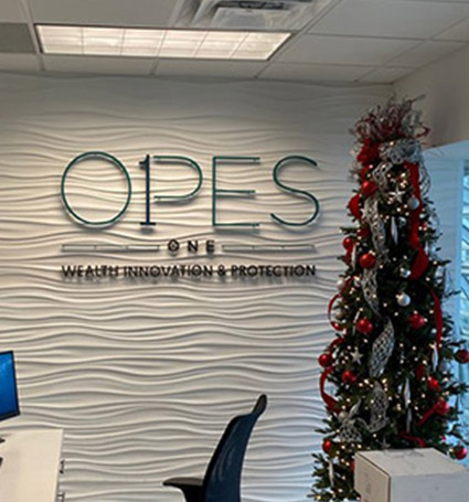 Opes One Wealth Innovation and Protection sign created by SignCraft and Graphics in Texas